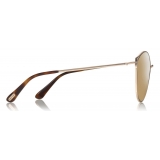 Tom Ford - Zeila Sunglasses - Occhiali Rotondi in Metalo - Oro Rosa Marroni - FT0654 - Occhiali da Sole - Tom Ford Eyewear