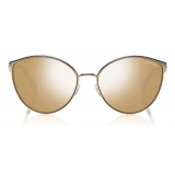 Tom Ford - Zeila Sunglasses - Occhiali Rotondi in Metalo - Oro Rosa Marroni - FT0654 - Occhiali da Sole - Tom Ford Eyewear