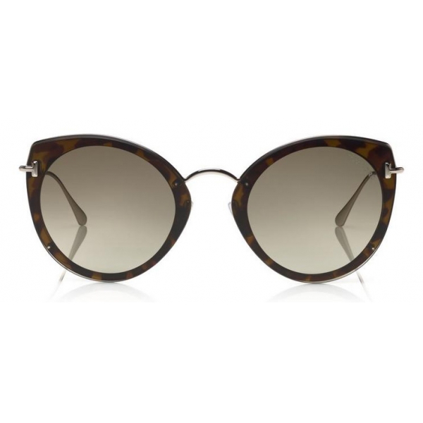 Tom Ford - Jess Sunglasses - Occhiali Rotondi in Metallo e Acetato - Avana Scuro - FT0683 - Occhiali da Sole - Tom Ford Eyewear