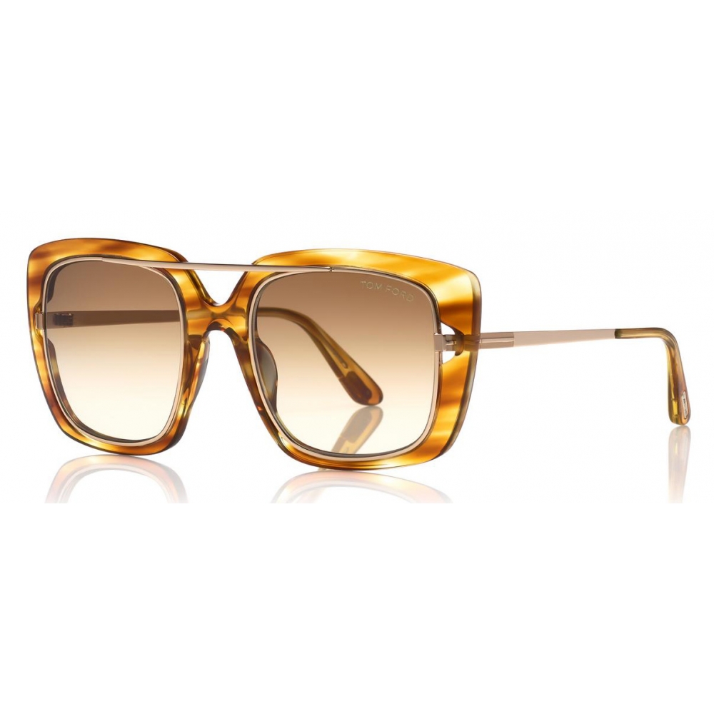 Tom Ford - Marissa Sunglasses - Square Acetate and Metal Sunglasses - Honey  - FT0619 - Sunglasses - Tom Ford Eyewear - Avvenice