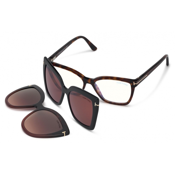 Tom Ford - Double Clip On Optical Glasses - Occhiali a Farfalla - Avana Rossa - FT5641-B - Occhiali da Vista - Tom Ford Eyewear