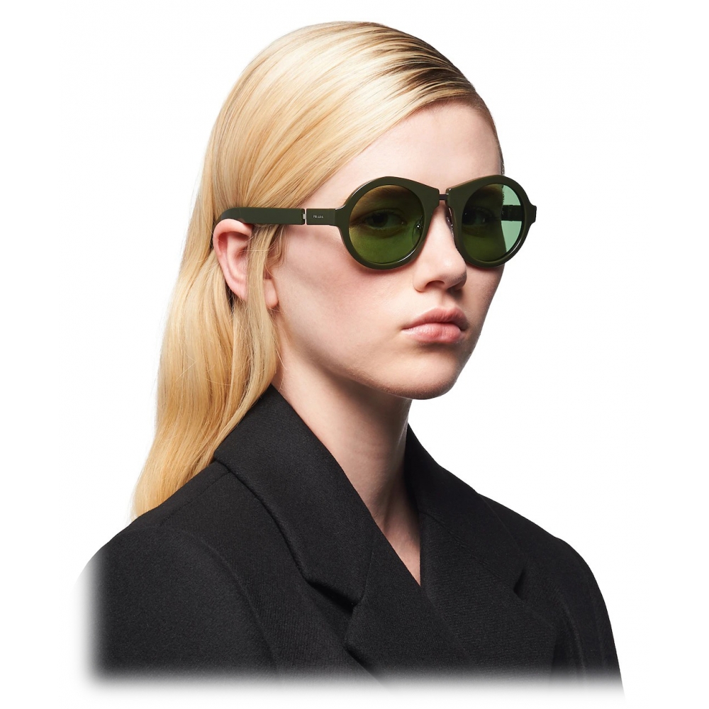 Prada - Round Sunglasses - Military Green - Prada Collection ...
