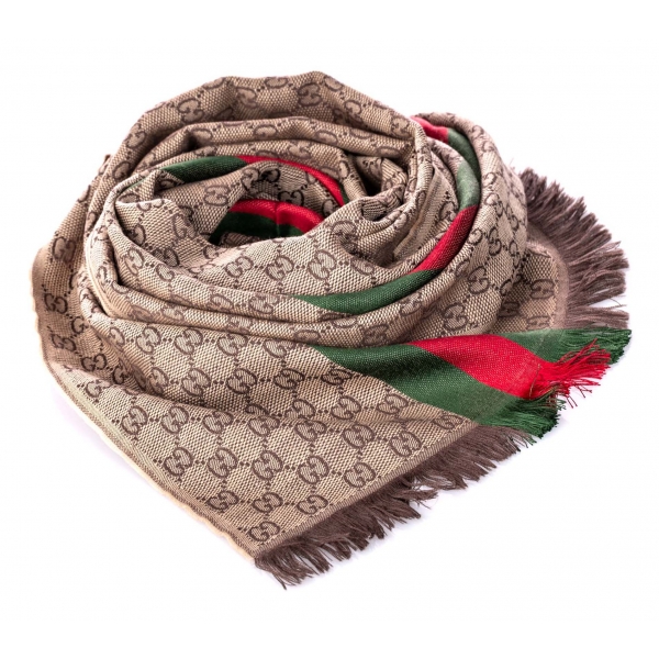 Gucci Vintage - GG Web Wool Scarf - Brown Red - Wool and Silk Scarf - Luxury  High Quality - Avvenice