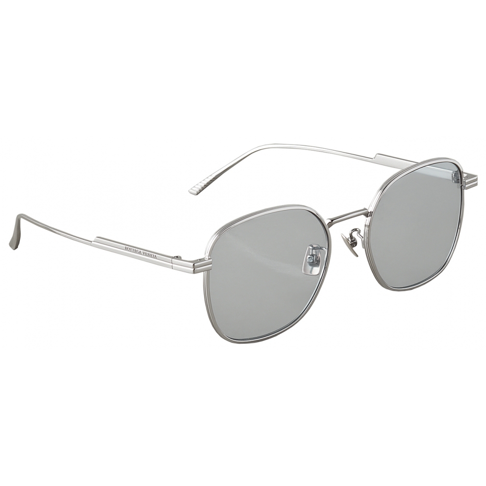 Bottega Veneta - Metal Square Sunglasses - Ruthenium Grey
