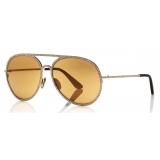 Tom Ford - Antibes Sunglasses - Occhiali Pilot in Metallo - Oro Rosa Marroni - FT0728 - Occhiali da Sole - Tom Ford Eyewear