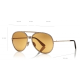 Tom Ford - Antibes Sunglasses - Occhiali Pilot in Metallo - Oro Rosa Marroni - FT0728 - Occhiali da Sole - Tom Ford Eyewear