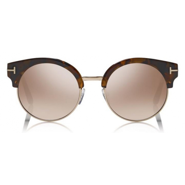 Tom Ford - Alissa Sunglasses - Occhiali Rotondi in Metallo - Havana Marroni - FT0608 - Occhiali da Sole - Tom Ford Eyewear
