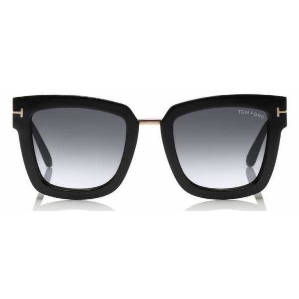 Tom Ford Lara-02 TF573 01B Sunglasses Women's Black-Gold/Grey Lenses Square 52mm 