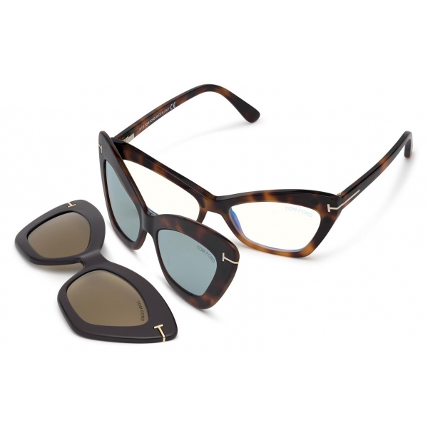 Tom Ford - Double Clip On Optical Glasses - Occhiali a Farfalla - Avana - FT5643-B - Occhiali da Vista - Tom Ford Eyewear