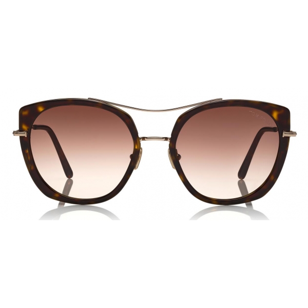 Tom Ford - Joey Sunglasses - Occhiali Rotondi in Metallo e Acetato - Avana Scuro - FT0760 - Occhiali da Sole - Tom Ford Eyewear