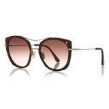 Tom Ford - Joey Sunglasses - Occhiali Rotondi in Metallo e Acetato - Avana Scuro - FT0760 - Occhiali da Sole - Tom Ford Eyewear