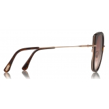 Tom Ford - Joey Sunglasses - Occhiali Rotondi in Metallo e Acetato - Avana Scuro - FT0760 - Occhiali da Sole - Tom Ford Eyewear