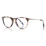 Tom Ford - Block Optical Glasses - Occhiali Rotondi Metallo - Avana Chiara - FT5640-B - Occhiali da Vista - Tom Ford Eyewear