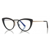 Tom Ford - Blue Block Optical Glasses - Occhiali Cat-Eye in Metallo - Nero - FT5580-B - Occhiali da Vista - Tom Ford Eyewear