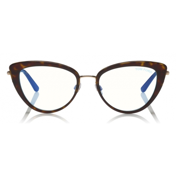 Tom Ford - Block Optical Glasses - Occhiali Cat-Eye in Metallo - Avana Scuro - FT5580-B - Occhiali da Vista - Tom Ford Eyewear