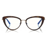 Tom Ford - Block Optical Glasses - Occhiali Cat-Eye in Metallo - Avana Scuro - FT5580-B - Occhiali da Vista - Tom Ford Eyewear