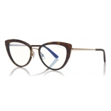 Tom Ford - Block Optical Glasses - Occhiali Cat-Eye in Metallo - Avana Scuro - FT5580-B - Occhiali da Vista - Tom Ford Eyewear