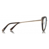 Tom Ford - Block Optical Glasses - Occhiali Cat-Eye in Metallo - Avana Scuro - FT5580-B - Occhiali da Vista - Tom Ford Eyewear