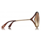 Tom Ford - Liora Sunglasses - Occhiali Rotondi Oversize in Acetato - Marroni - FT0528 - Occhiali da Sole - Tom Ford Eyewear