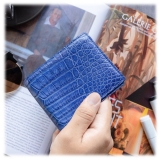 Gian Ferrente - Est. 1982 - Classic Bi-Fold Leather Wallet in Crocodile Belly - Blue Navy - Luxury High Quality