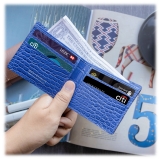 Gian Ferrente - Est. 1982 - Classic Bi-Fold Leather Wallet in Crocodile Belly - Blue Navy - Luxury High Quality