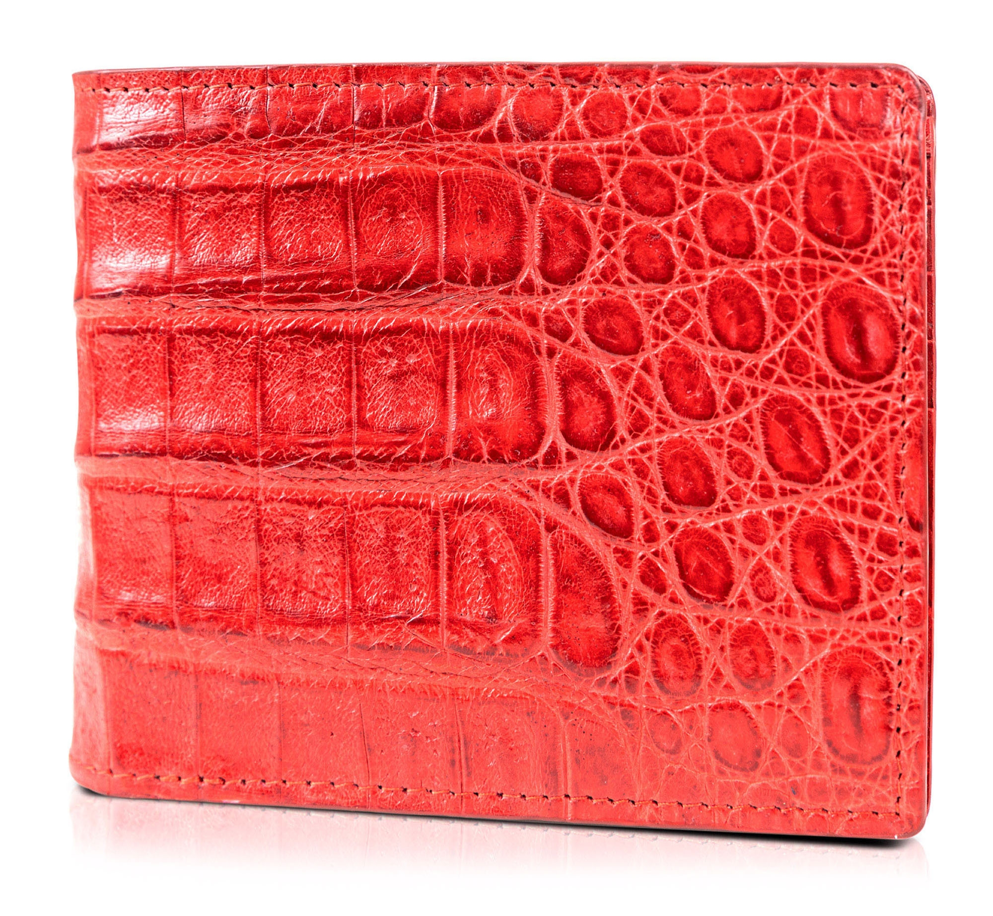 Bifold Orange Genuine Leather Wallet with Scale Texture Design with a Chain 