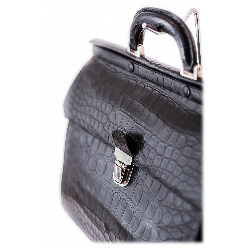 Vittorio Martire - Business Bag in Real Alligator Leather - Black - Italian Handmade Bag ...