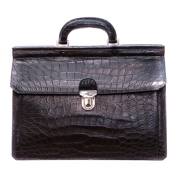 Vittorio Martire - Business Bag in Real Alligator Leather - Black ...