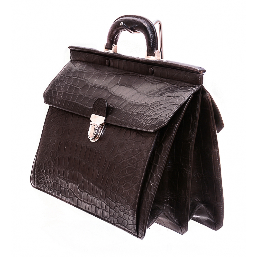 Vittorio Martire - Business Bag in Real Alligator Leather - Black - Italian Handmade Bag ...