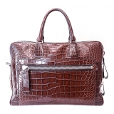 Vittorio Martire - Business Bag in Vera Pelle di Alligatore - Marrone Lucido - Borsa Artigianale Italiana - Alta Qualità Luxury