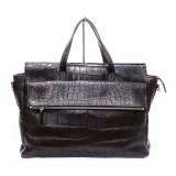 Vittorio Martire - Business Bag in Real Alligator Leather - Shiny Black - Italian Handmade Bag - Luxury High Quality