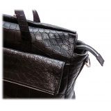 Vittorio Martire - Business Bag in Vera Pelle di Alligatore - Nero Lucido - Borsa Artigianale Italiana - Alta Qualità Luxury