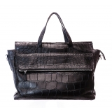 Vittorio Martire - Business Bag in Vera Pelle di Alligatore - Nero Lucido - Borsa Artigianale Italiana - Alta Qualità Luxury