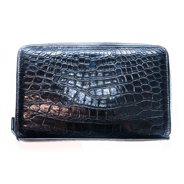 Vittorio Martire - Document Holder in Real Crocodile Leather - Black - Italian Handmade Cover - Luxury High Quality