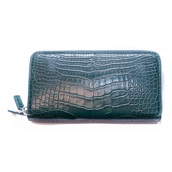 Vittorio Martire - Double Document Holder in Real Crocodile Leather - Blue - Italian Handmade - Luxury High Quality