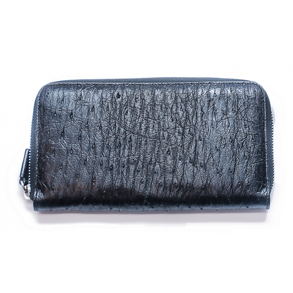 Vittorio Martire - Document Holder in Real Ostrich Leather - Black - Italian Handmade - Luxury High Quality