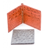 Vittorio Martire - Wallet in Real Ostrich Leather - Petroleum - Italian Handmade - Luxury High Quality