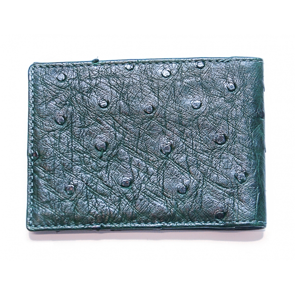 Vittorio Martire - Wallet in Real Ostrich Leather - Petroleum - Italian Handmade - Luxury High Quality