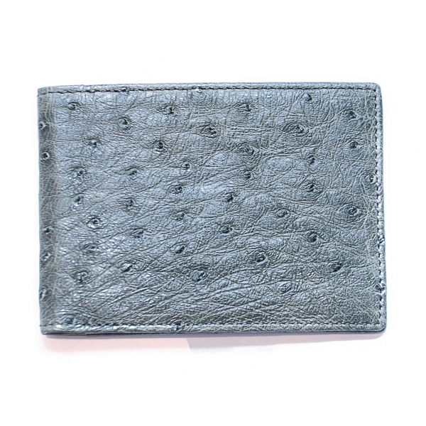 Vittorio Martire - Wallet in Real Ostrich Leather - Blue Gray - Italian Handmade - Luxury High Quality