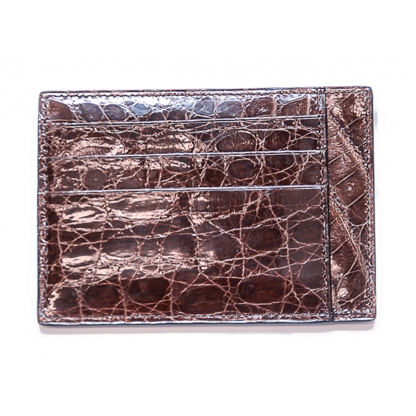 Vittorio Martire - Large Credit Card Holder in Real Crocodile Leather - Dark Brown - Italian Handmade - Luxury