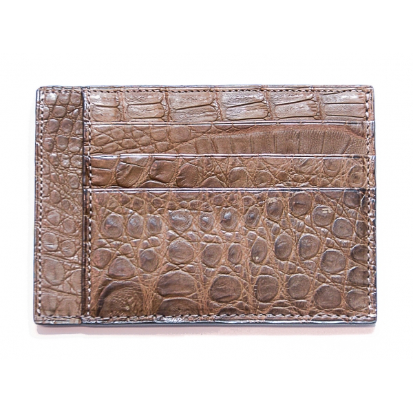 Vittorio Martire - Large Credit Card Holder in Real Crocodile Leather - Brown - Italian Handmade - Luxury