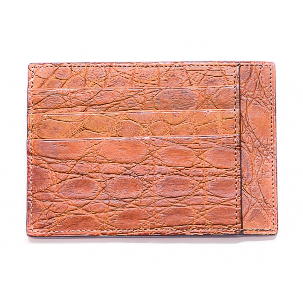 Vittorio Martire - Large Credit Card Holder in Real Crocodile Leather - Orange - Italian Handmade - Luxury