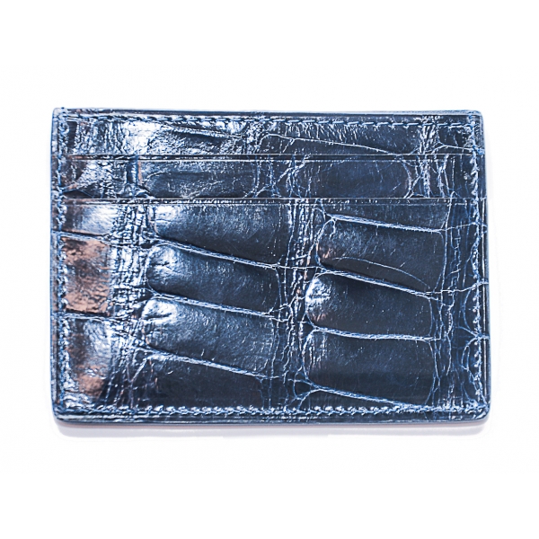 Vittorio Martire - Small Credit Card Holder in Real Crocodile Leather - Blue - Italian Handmade - Luxury