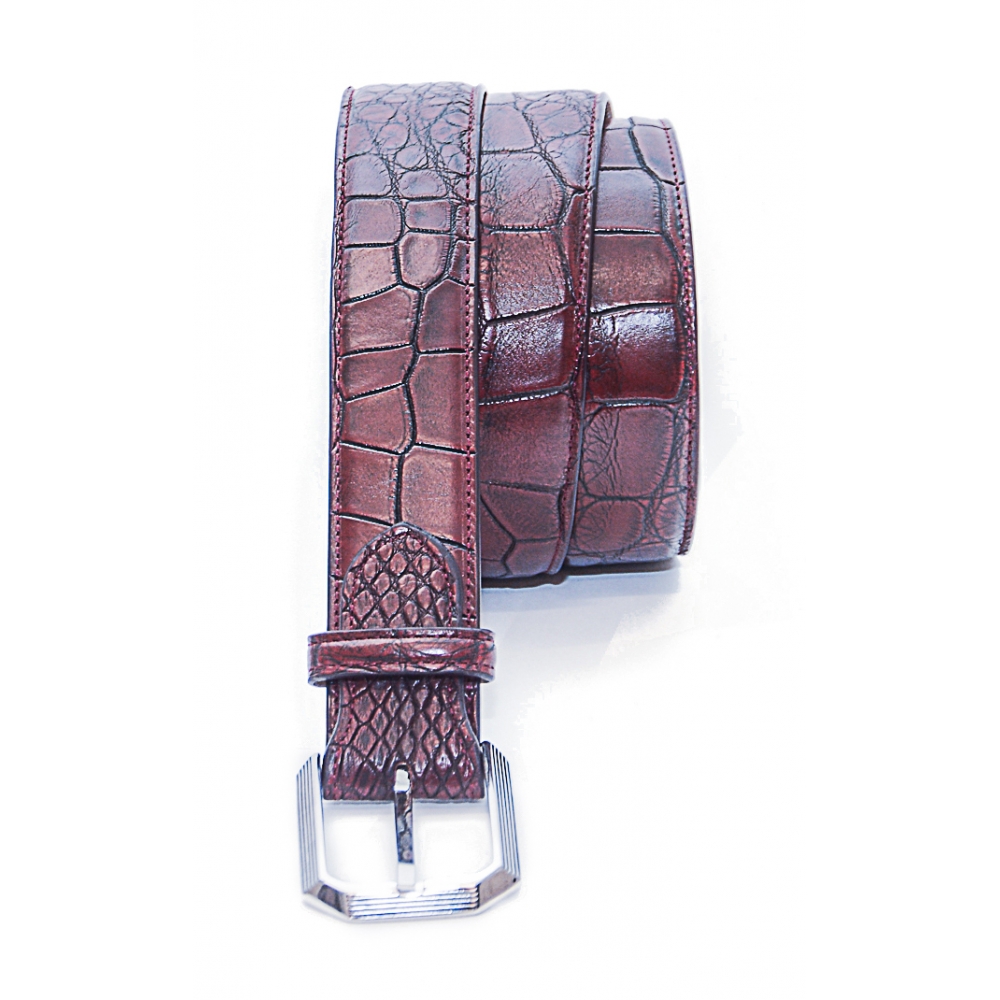 Chocolate Crocodile Effect Leather Belt