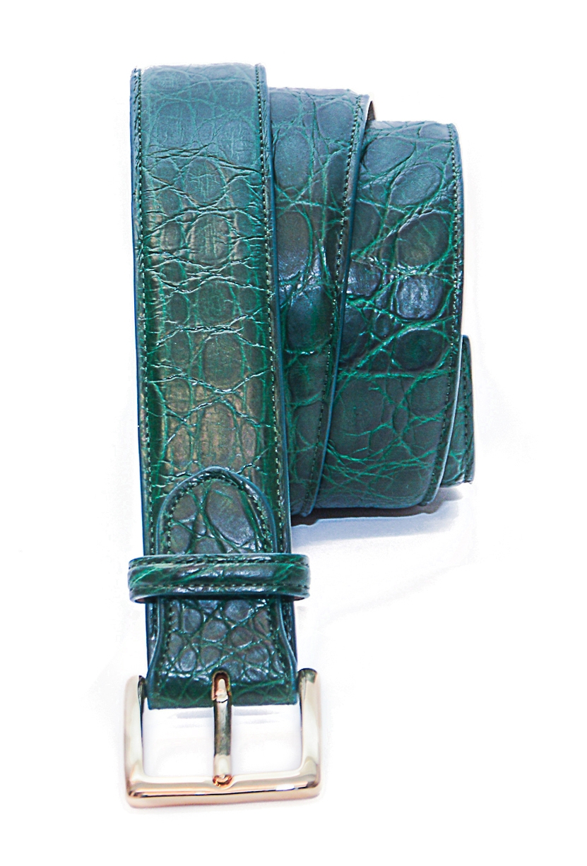 Metal Lion Croco Print Green Leather Triangular Key-chain With Belt Loop By Brune & Bareskin