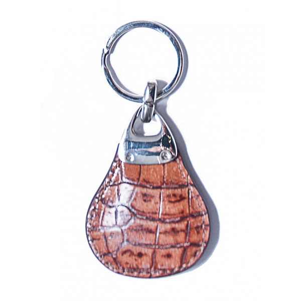 Vittorio Martire - Keychain in Real Crocodile Leather - Brown - Italian Handmade - High Quality Luxury