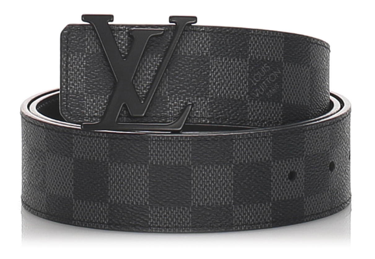 Louis Vuitton Black Leather Men's Belt, silver tone buckle (B grade)