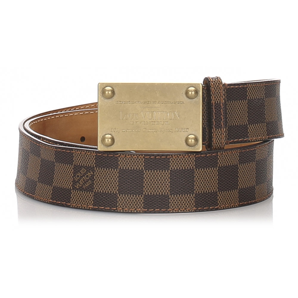 Louis Vuitton Vintage - Damier Ebene Inventeur Belt - Brown Gold - Leather Belt - Luxury High ...