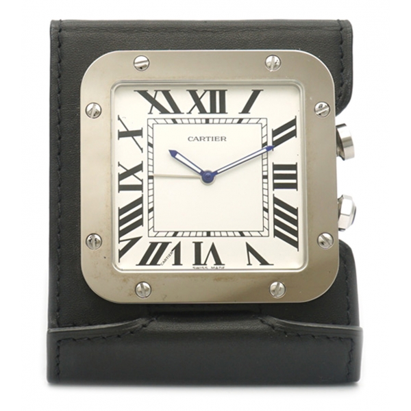 Cartier Vintage - Santos de Cartier Travel Alarm Clock - Silver Black - Cartier Alarm Clock in Steel - Luxury High Quality