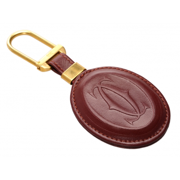 Cartier Vintage - Must de Cartier Key Chain - Burgundy Gold - Cartier  Keychain in Leather - Luxury High Quality